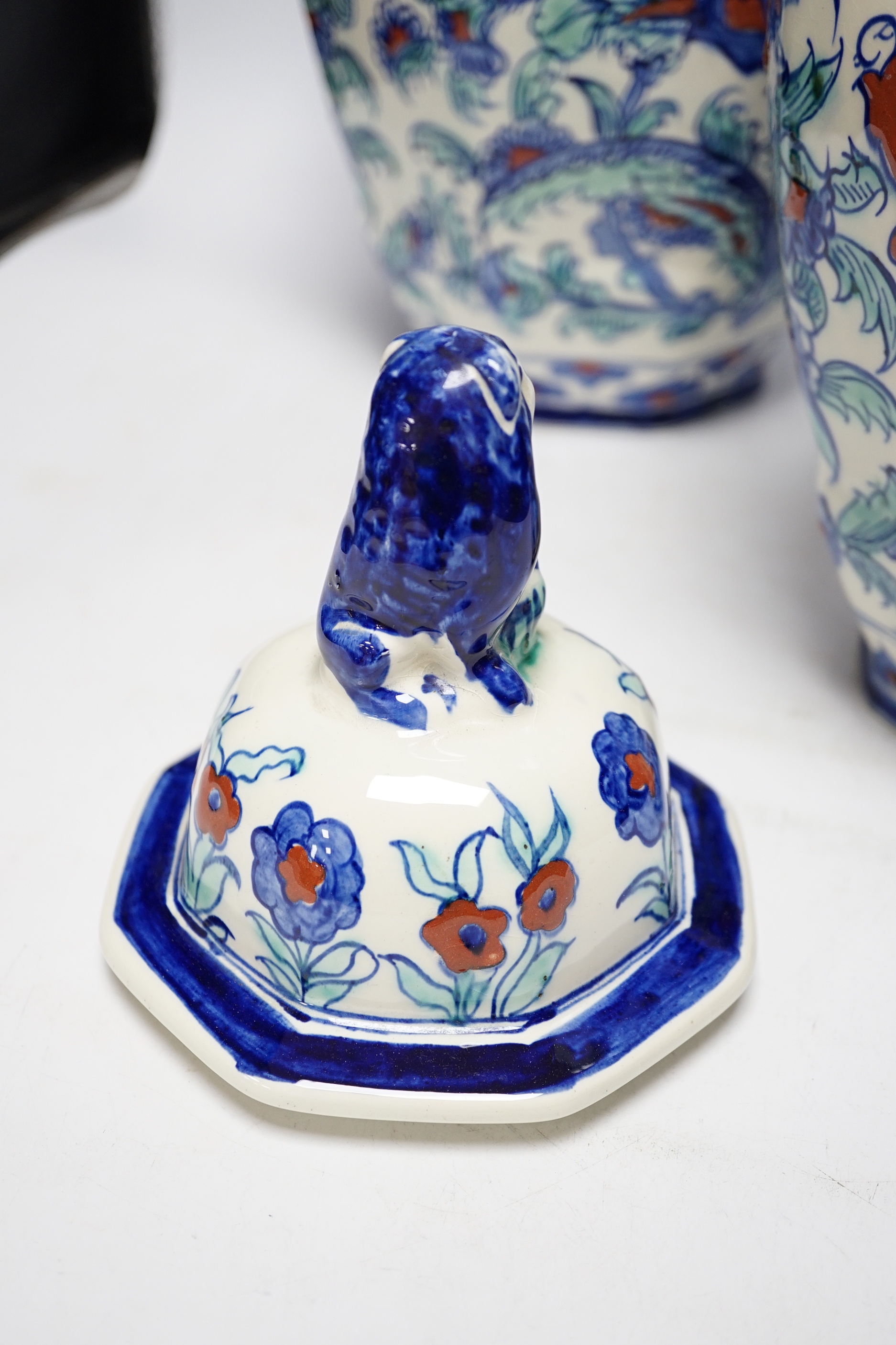 A pair of Belgian vases and covers, marked Keramis, 41cm
